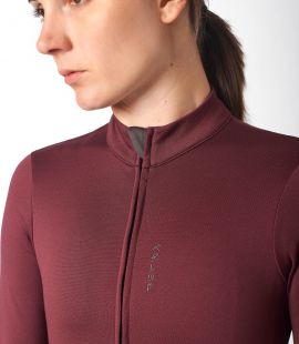 women cycling jersey merino long sleeve bordeaux essential front zip pedaled