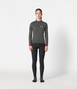 women cycling jersey long sleeve merino grey essential total body front | PEdALED
