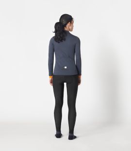 women cycling jersey long sleeve merino blue essential total body back | PEdALED
