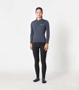 women cycling jersey long sleeve merino blue essential total body front | PEdALED

