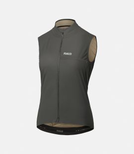 women cycling vest waterproof grey odyssey still life front pedaled