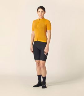 women merino cycling jersey yellow essential total body front pedaled