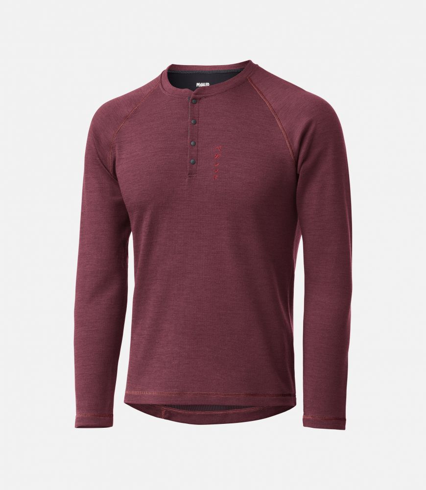 men all road merino long sleeve jersey burgundy jary front pedaled