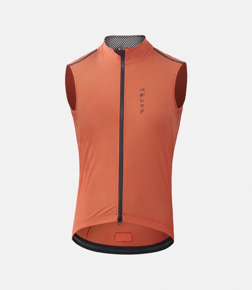 men all weather cycling vest brick red front mirai pedaled