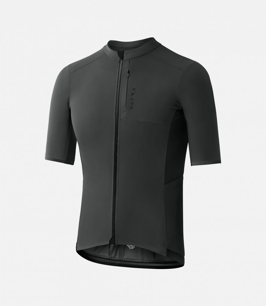 men cycling jersey long distance charcoal grey front odyssey pedaled