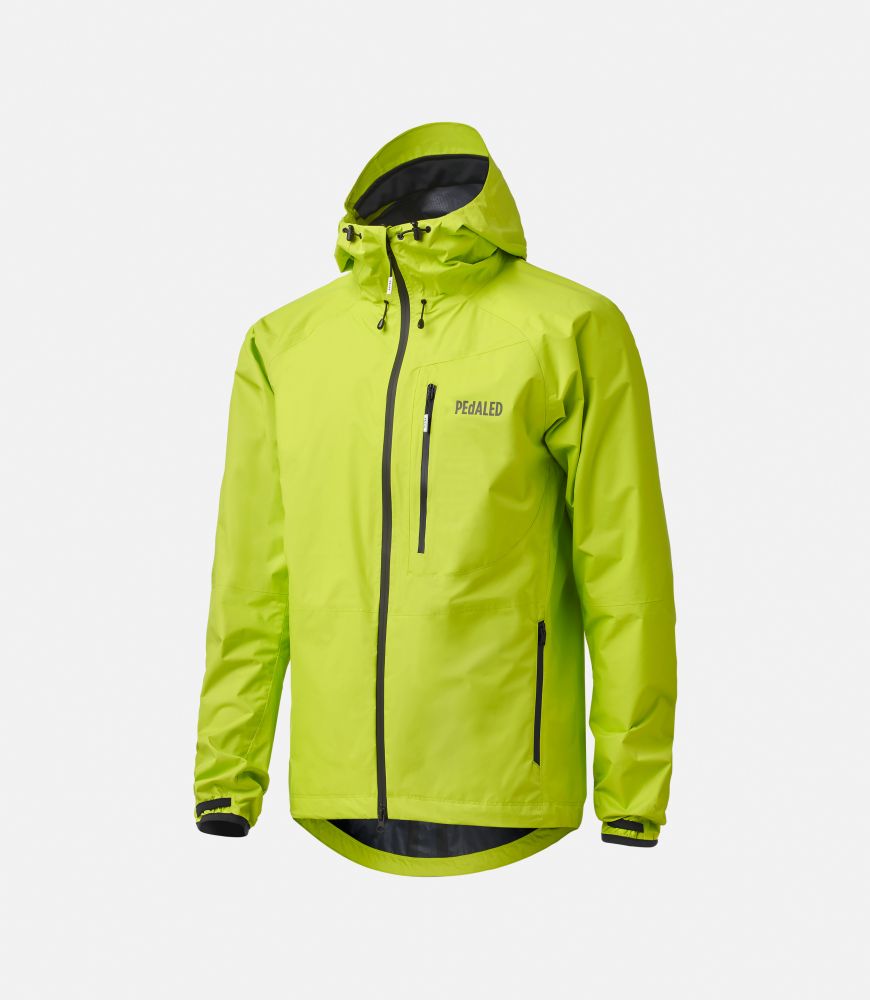 waterproof cycling hooded jacket lime odyssey front pedaled