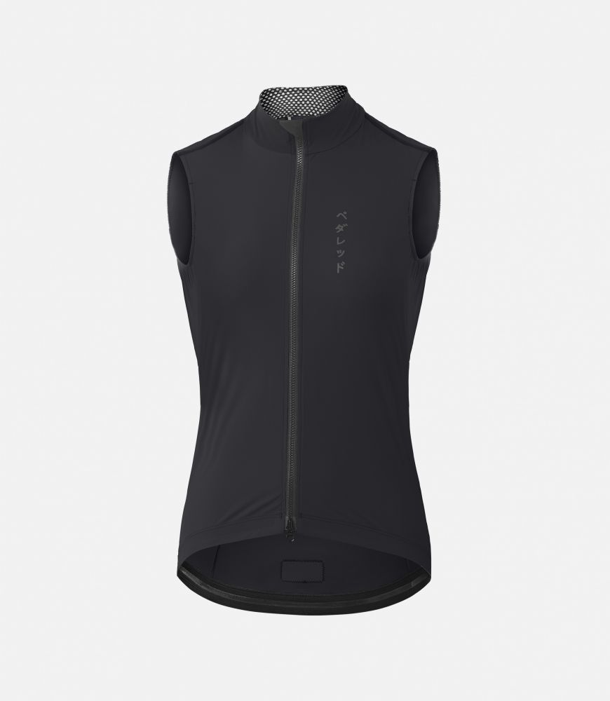 women water resistant cycling vest black front mirai pedaled