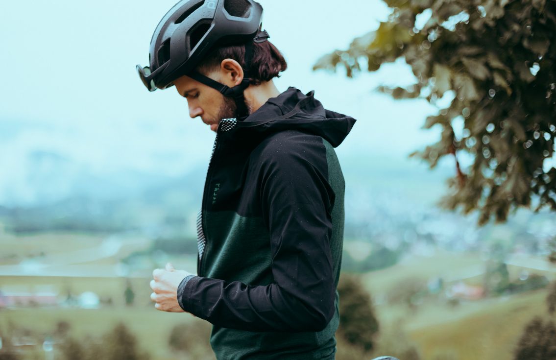 hooded jersey merino all road front zip forest green jary pedaled
