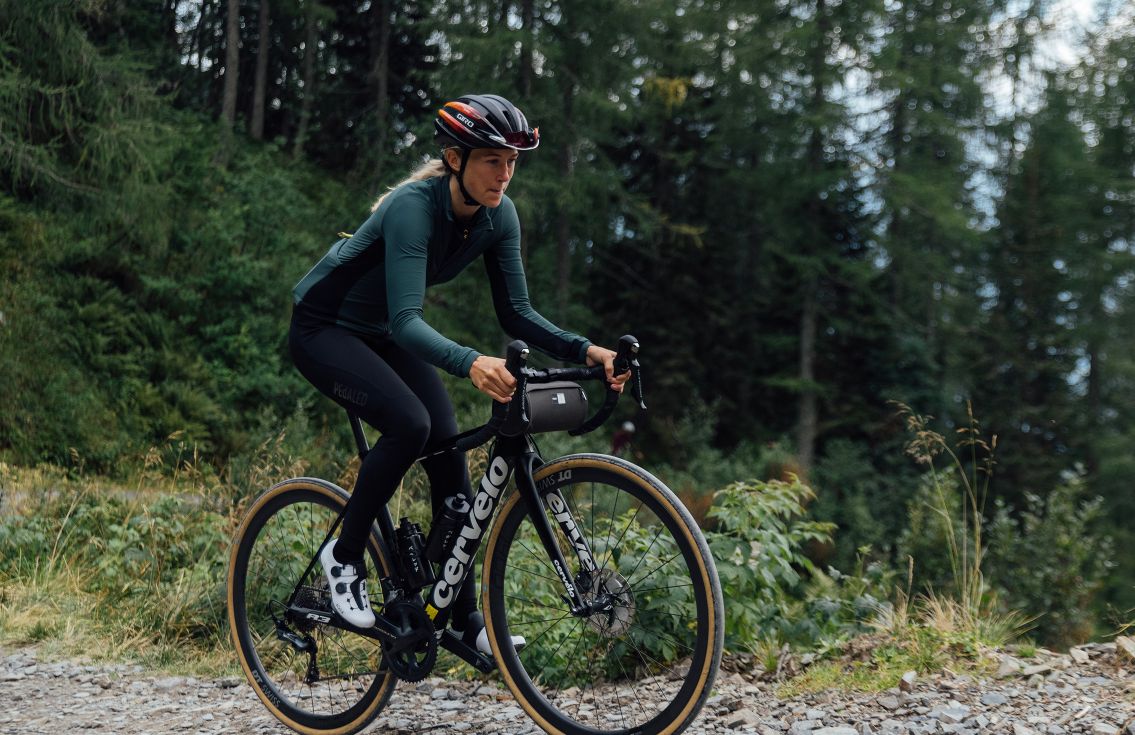 women long sleeve jersey forest green mirai in action pedaled
