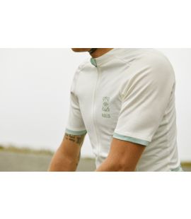 men silk road cycling jersey turquoise pedaled detail