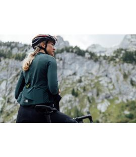 women performance long sleeve jersey back pocket forest green mirai pedaled